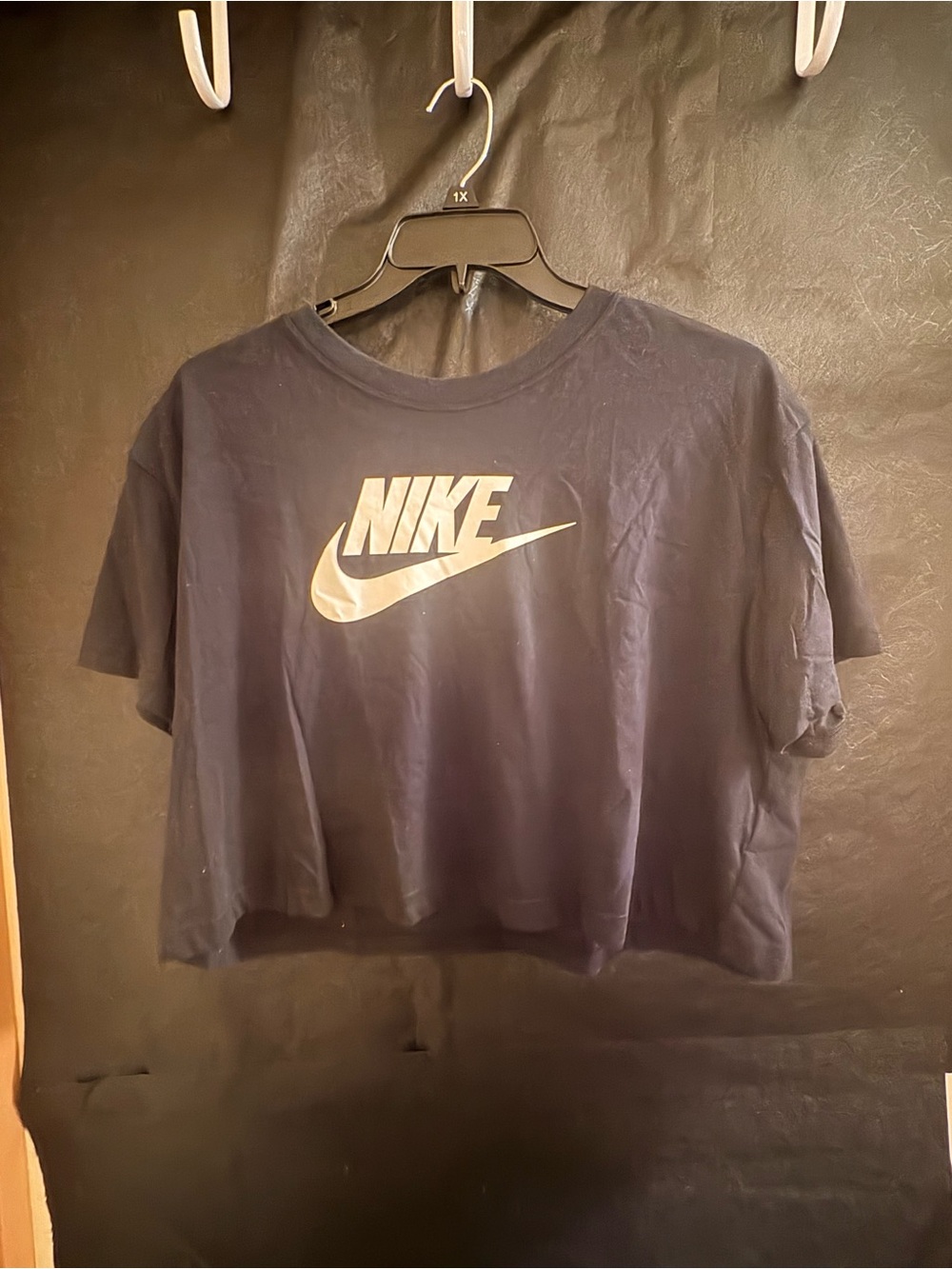Nike Navy Crop Tee with Metallic Silver Logo